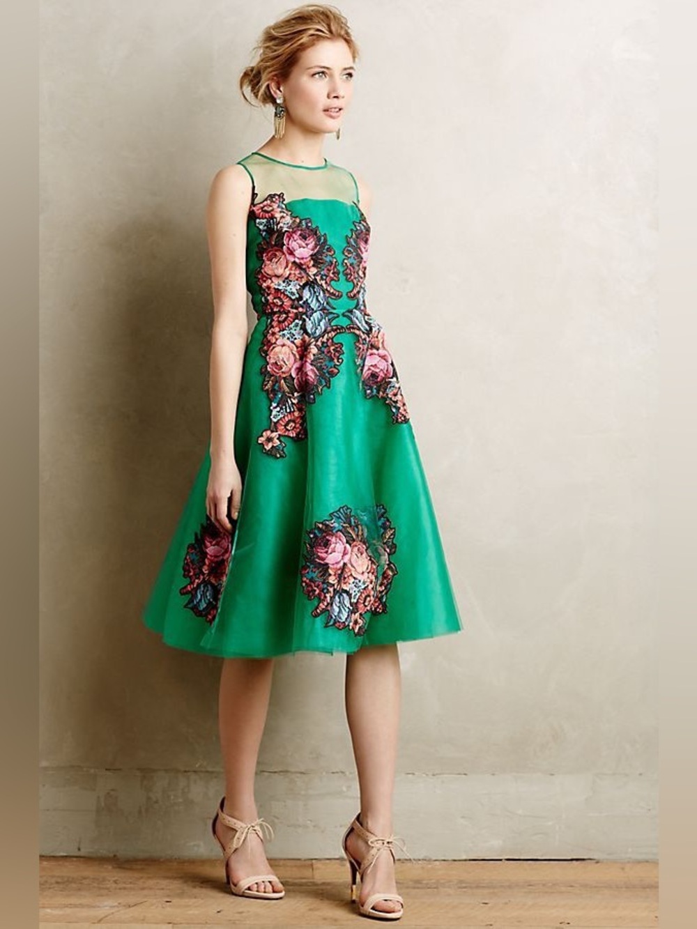 Sachin + Babi Anthropologie Coral Tree Floral Tulle Dress Size 6